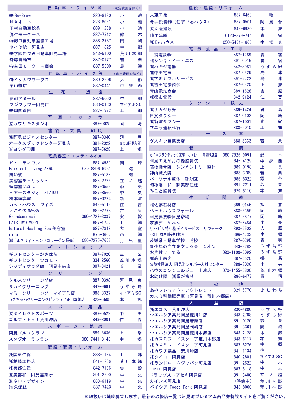 商品券を利用することができる店舗 | 阿見町プレミアム商品券特設サイト